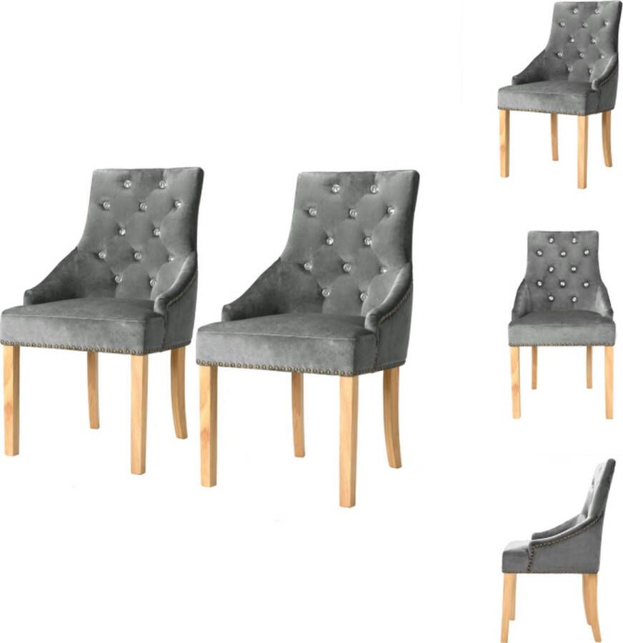 VidaXL Eetkamerstoel Eetkamerstoelen Eetkamer Stoel Eetkamer Stoelen Eetkamerstoelen 2 st massief eikenhout en fluweel zilverkleurig
