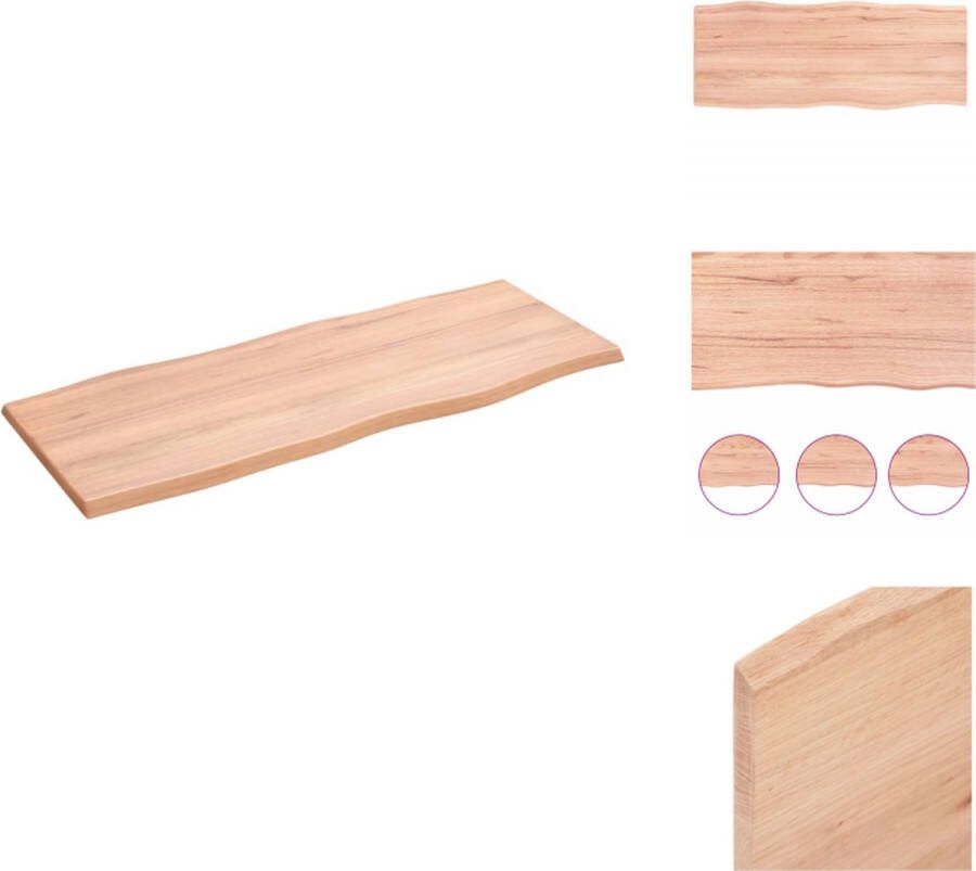 The Living Store Tafelblad natuurlijke rand 100x40x2 cm eikenhout lichtbruin Eikenhouten Tafelblad Vervangen Salontafel Eetkamertafel Oak Wood Furniture - Foto 2
