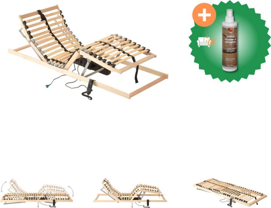 VidaXL Elektrische Lattenbodem 195 x 70 x 9 cm Robuust en comfortabel Verstelbaar hoofd- en voeteneinde Inclusief OKIMAT 4 motor Kleur- Antraciet lichtgrijs en zwart Bed Inclusief Houtreiniger en verfrisser
