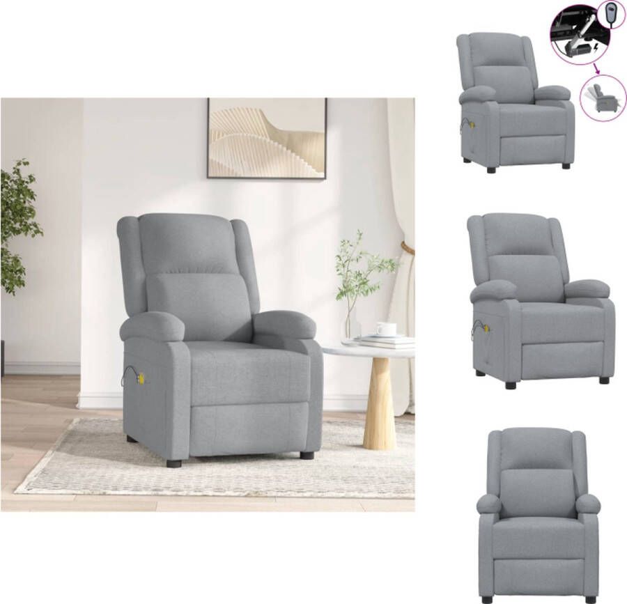 VidaXL Elektrische Massagefauteuil Lichtgrijs Verstelbare Stoel Massagefunctie Comfortabele Zitting Stevig en Stabiel Frame 70x93x98 cm Fauteuil