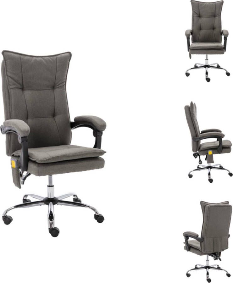VidaXL Ergonomische bureaustoel Massage- en ligfunctie Grijs 64 x 68 x (113 120) cm Bureaustoel