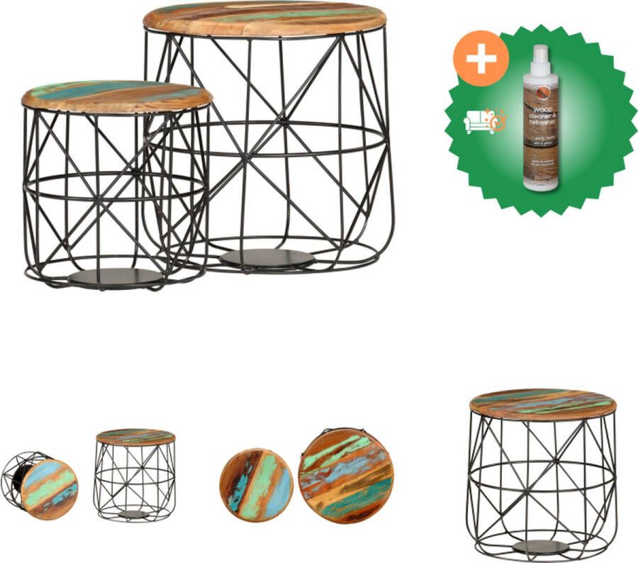 VidaXL Exotische Salontafelset Houten 45x45 cm (ø x H) Vintage Tafel Inclusief Houtreiniger en verfrisser