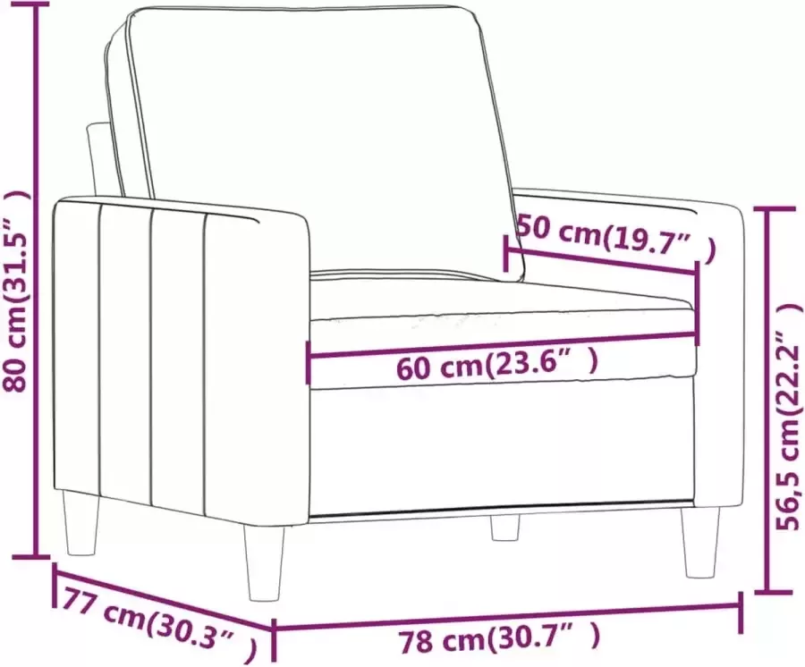 VidaXL Fauteuil 60 cm fluweel crèmekleurig - Foto 2