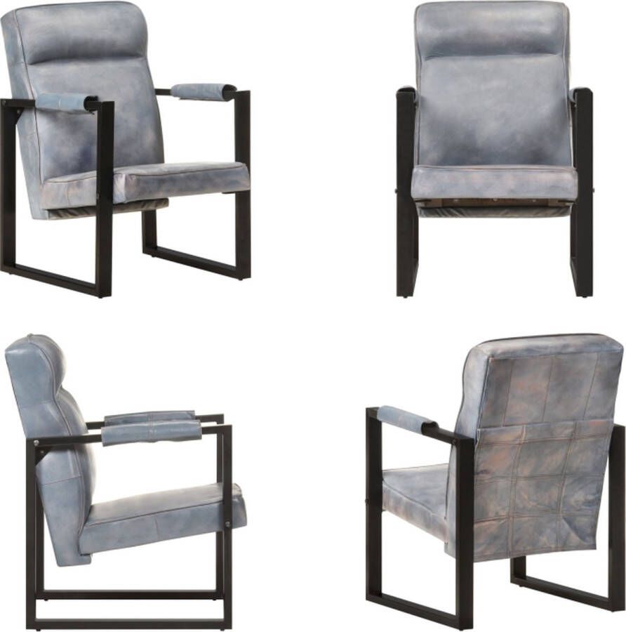 VidaXL Fauteuil 60x75x90 cm echt geitenleer grijs Fauteuil Fauteuils Leren Fauteuil Leren Fauteuils