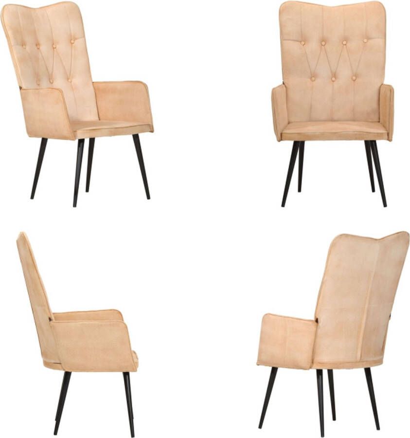 VidaXL Fauteuil canvas crèmekleurig Fauteuil Fauteuils Armstoel Zetel
