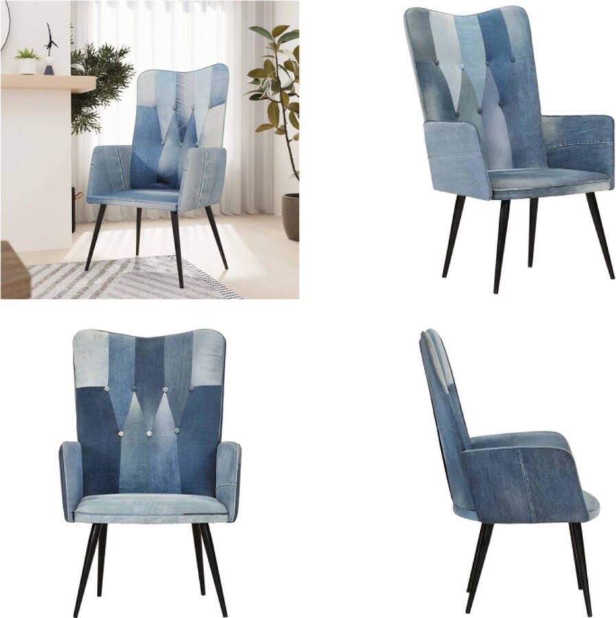 VidaXL Fauteuil canvas denim patchwork Fauteuil Fauteuils Armstoel Zetel