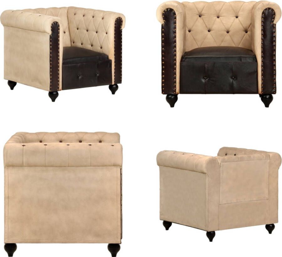 VidaXL Fauteuil Chesterfield-stijl echt leer bruin Fauteuil Fauteuils Zitstoel Zitstoelen