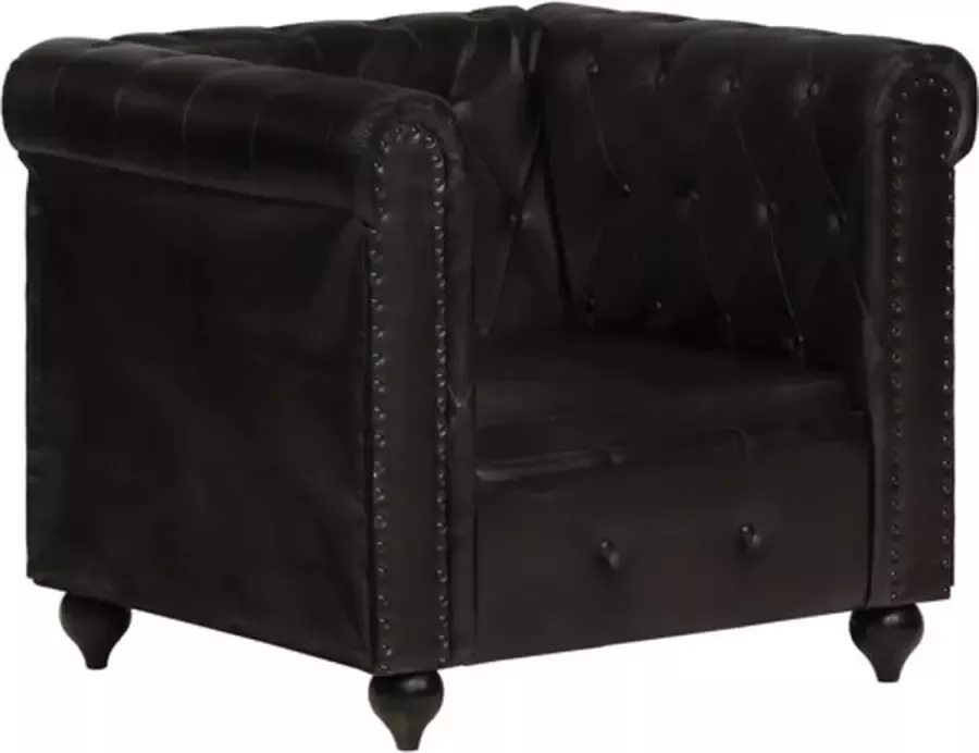 VIDAXL Fauteuil Chesterfield-stijl echt leer zwart - Foto 3