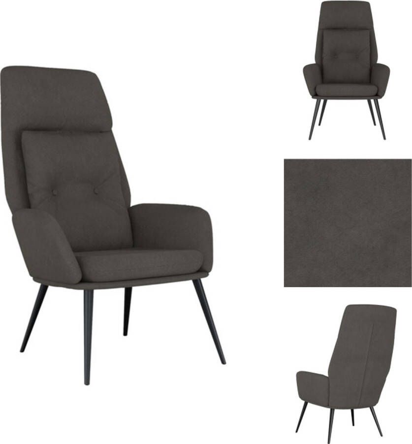 VidaXL Fauteuil Comfortabele dik gevoerde relaxstoel Kunstsuède Donkergrijs 70 x 77 x 94 cm Fauteuil