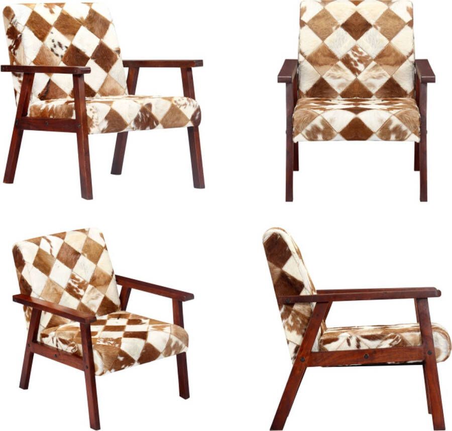 VidaXL Fauteuil echt geitenleer wit en bruin Fauteuil Fauteuils Armstoel Armstoelen