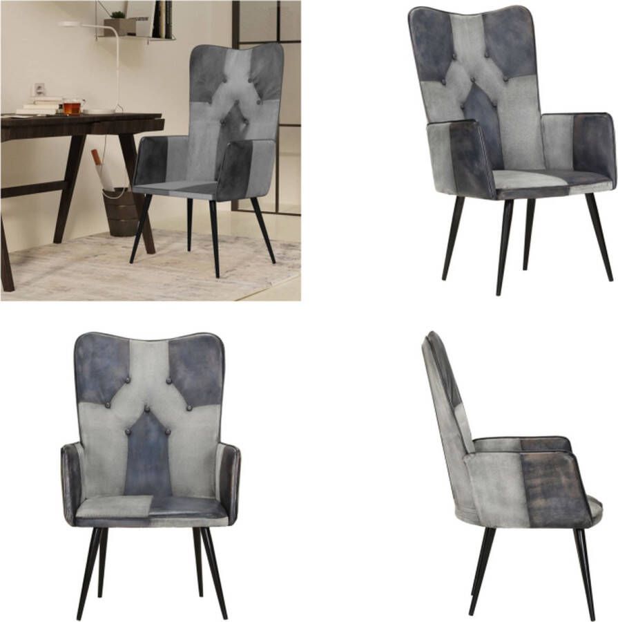 VidaXL Fauteuil echt leer grijs Fauteuil Fauteuils Armstoel Zetel - Foto 3