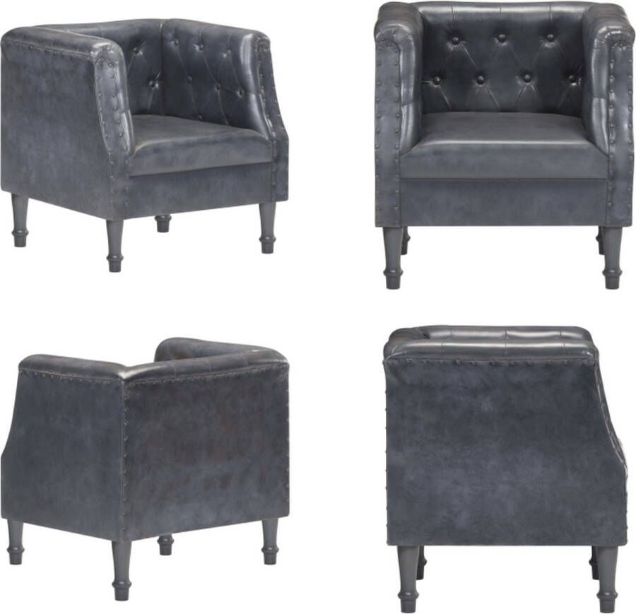 VidaXL Fauteuil echt leer grijs Fauteuil Fauteuils Leer Leren