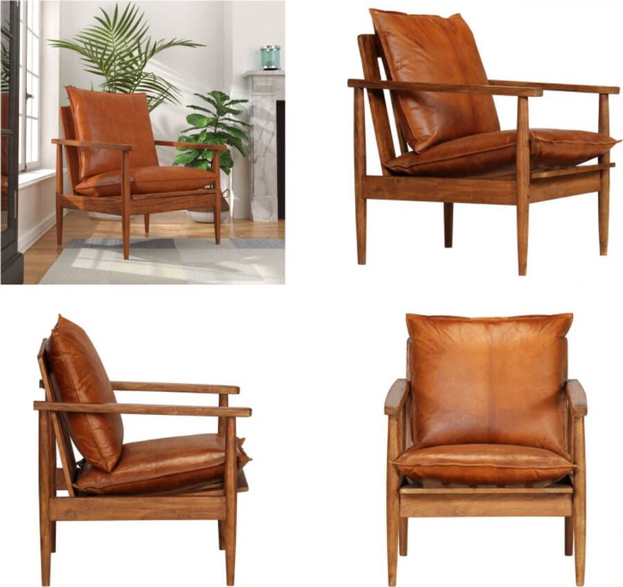 VidaXL Fauteuil echt leer met acaciahout bruin Fauteuil Fauteuils Bank Banken