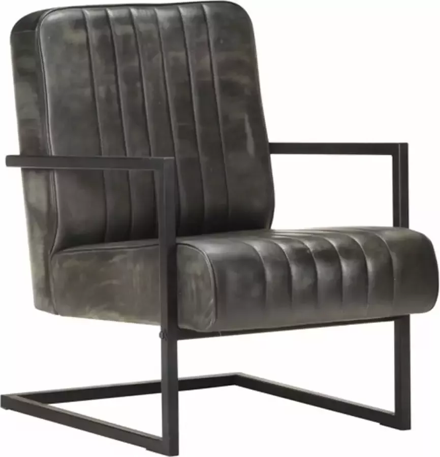 VIDAXL Fauteuil echt leer verweerd grijs - Foto 1