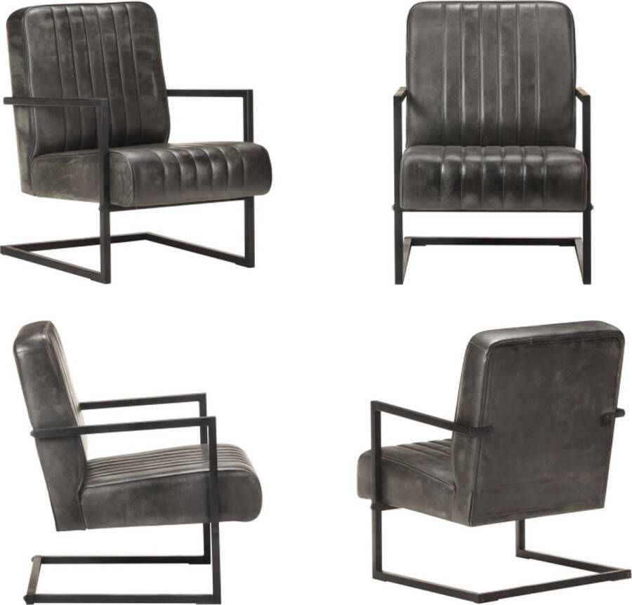 VidaXL Fauteuil echt leer verweerd grijs Fauteuil Fauteuils Armstoel Armstoelen