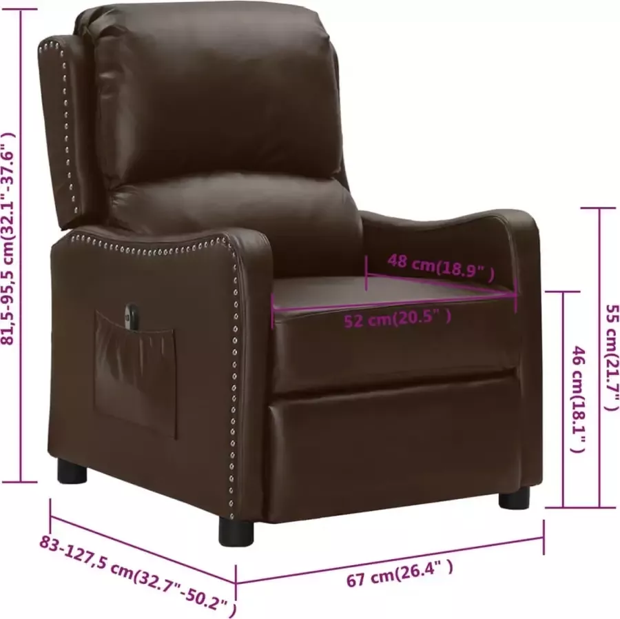 VidaXL Fauteuil verstelbaar elektrisch glanzend kunstleer bruin