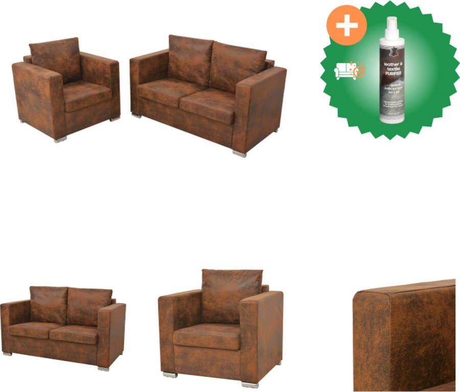 VidaXL Bankenset vintage Twee banken Afmetingen- 137 x 73 x 82 cm (2-zitsbank) 191 x 73 x 82 cm (driezitsbank) Bruin Houten frame en kunstsuède bekleding Bank Inclusief Reiniger