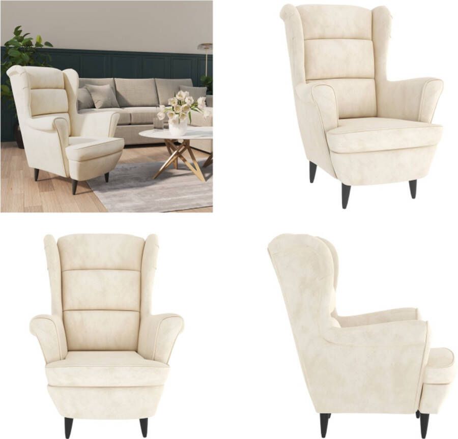 VidaXL Fauteuil fluweel crèmewit Fauteuil Fauteuils Stoel Stoelen