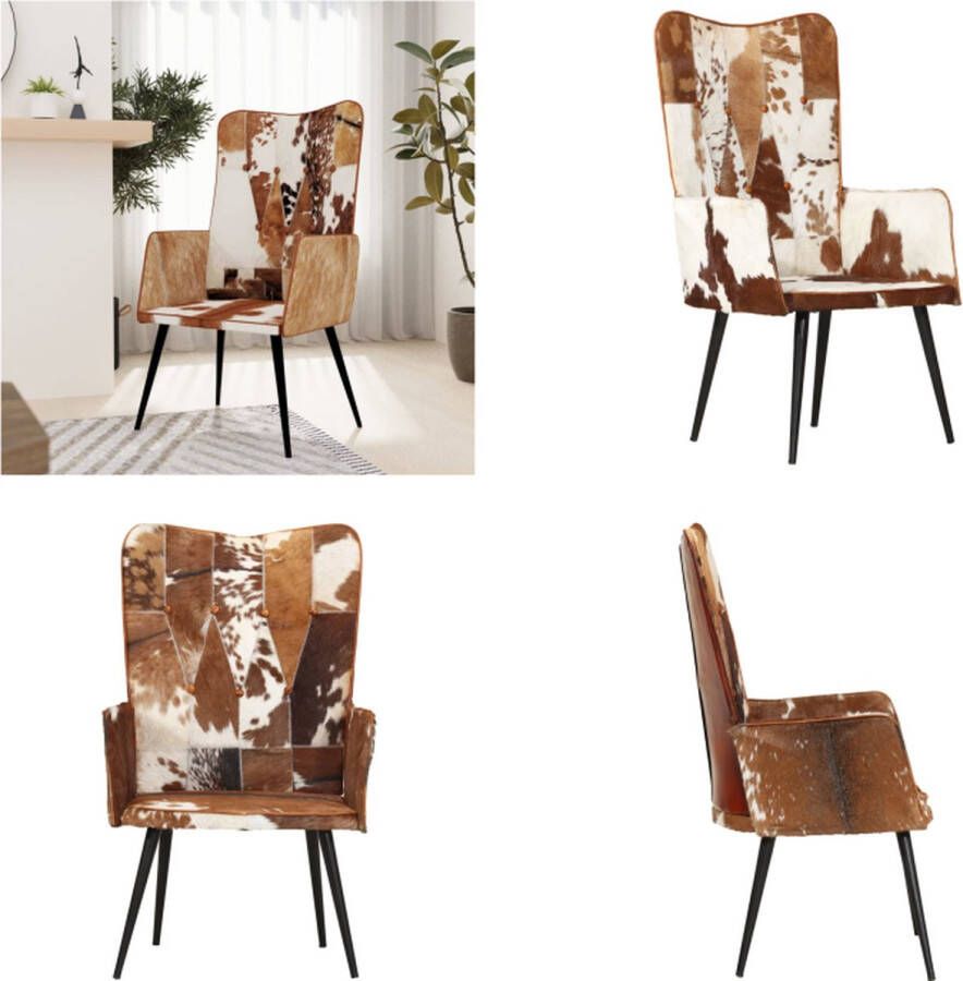 VidaXL Fauteuil harig echt leer bruin en wit Fauteuil Fauteuils Armstoel Zetel