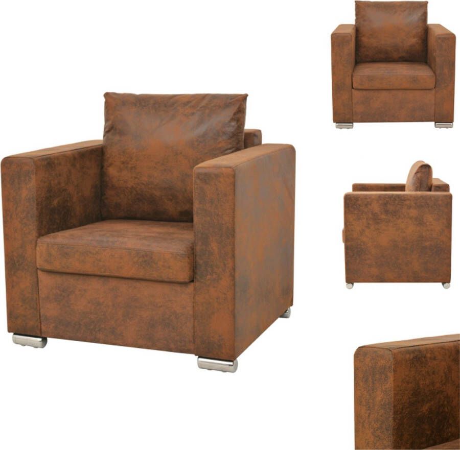 VidaXL Fauteuil Houten Frame Vintage Suède-Look 82 x 73 x 82 cm Bruin Fauteuil - Foto 2