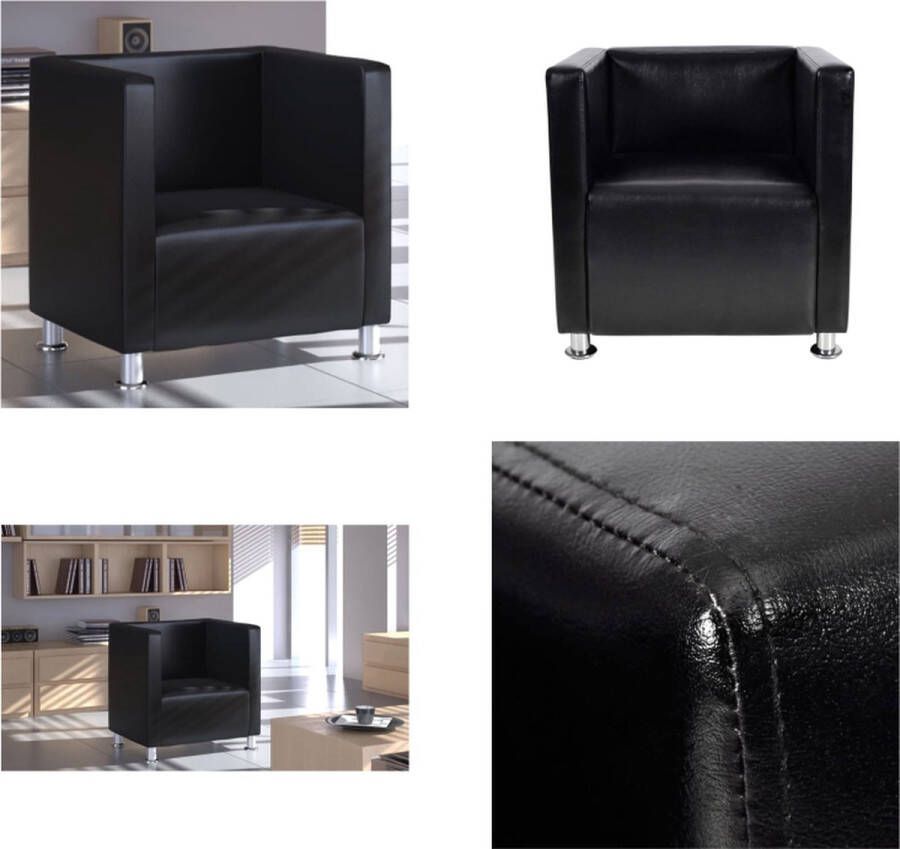 VidaXL Fauteuil kubus kunstleer zwart Fauteuil Fauteuils Stoel Stoelen