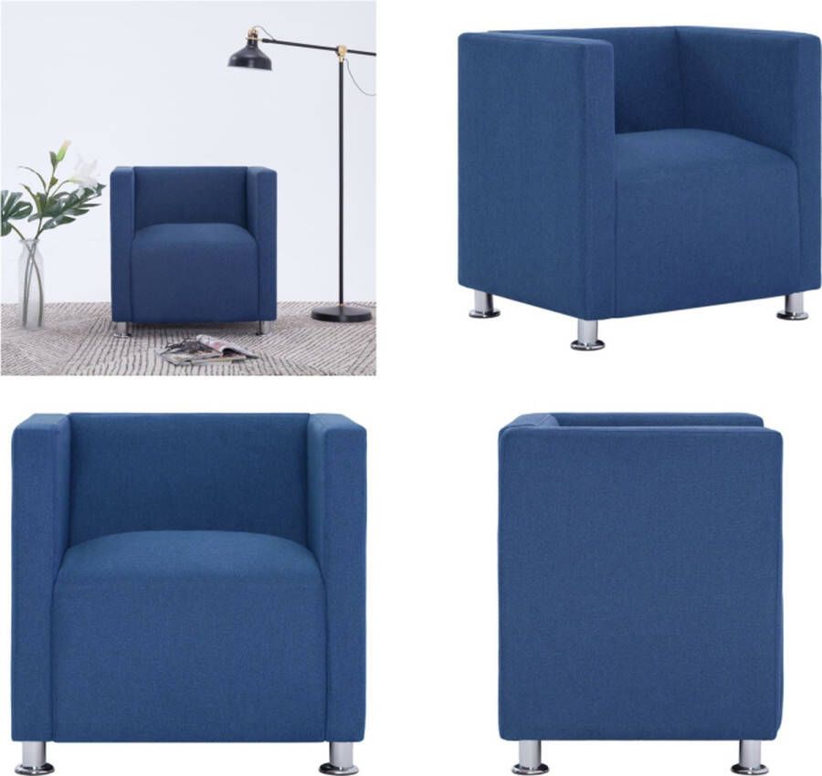 VidaXL Fauteuil kubus stof blauw Fauteuil Fauteuils Armstoel Armstoelen