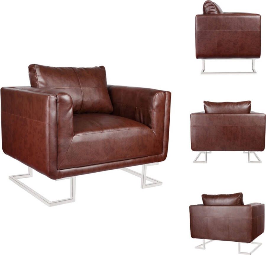 VidaXL Fauteuils Stoel Stoelen Fauteuil met verchroomde poten kubus kunstleer bruin - Foto 2