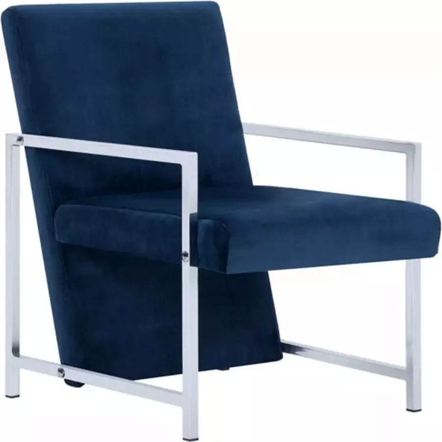 VidaXL Fauteuil Fluweel Blauw Chromen poten Fauteuil Loungestoel Stoffen Fauteuil Blauwe Fauteuil Elegante Fauteuil Comfortabele Fauteuil Vintage Fauteuil