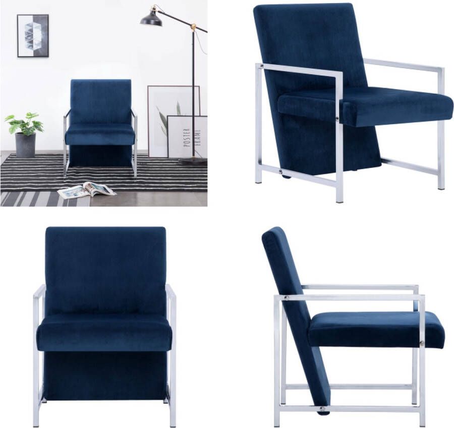 VidaXL Fauteuil met chromen poten fluweel blauw Armstoel Armstoelen Fauteuil Fauteuils