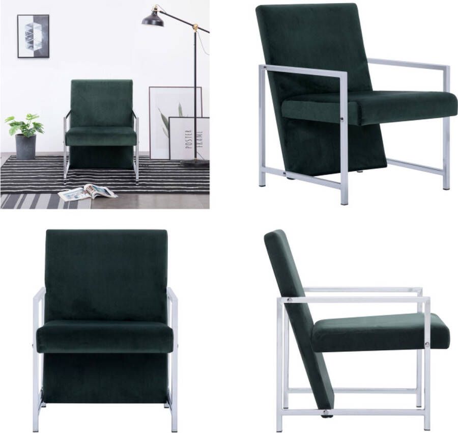 VidaXL Fauteuil met chromen poten fluweel donkergroen Armstoel Armstoelen Fauteuil Fauteuils