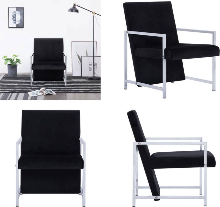 VidaXL Fauteuil met chromen poten fluweel zwart Armstoel Armstoelen Fauteuil Fauteuils