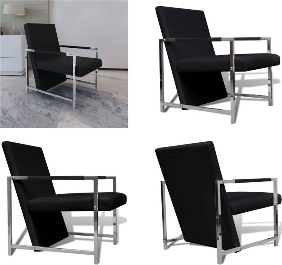 VidaXL Fauteuil met chromen poten kunstleer zwart Fauteuils Stoel Stoelen