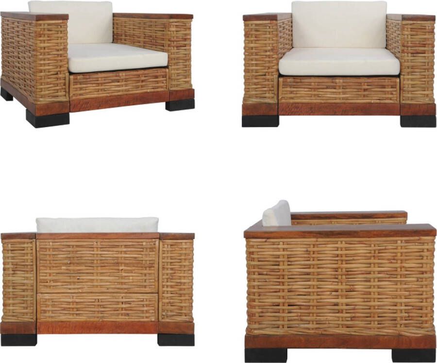 VidaXL Fauteuil met kussens natuurlijk rattan bruin Fauteuil Fauteuils Armstoel Armstoelen