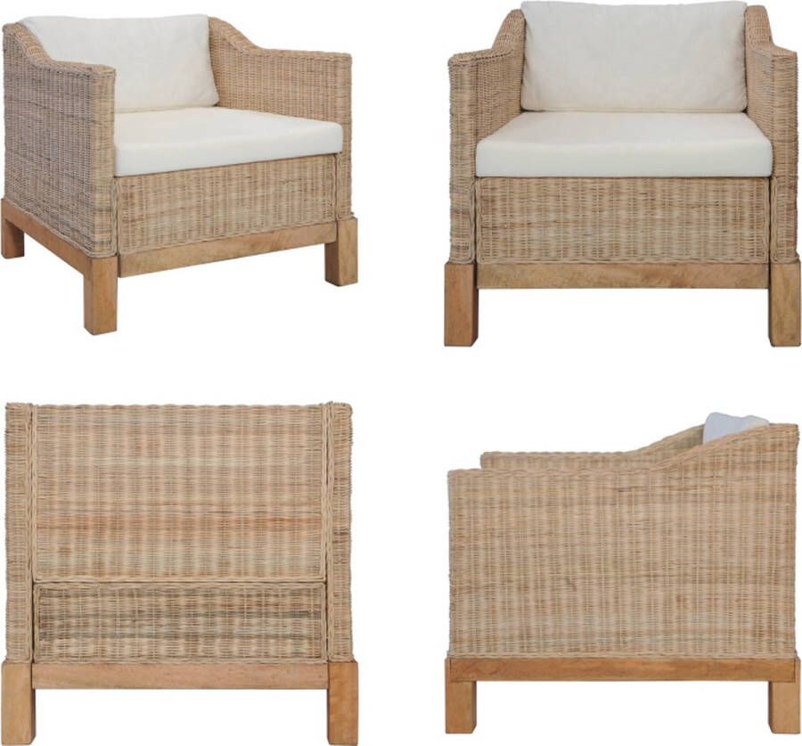 VidaXL Fauteuil met kussens natuurlijk rattan Fauteuil Fauteuils Armstoel Armstoelen