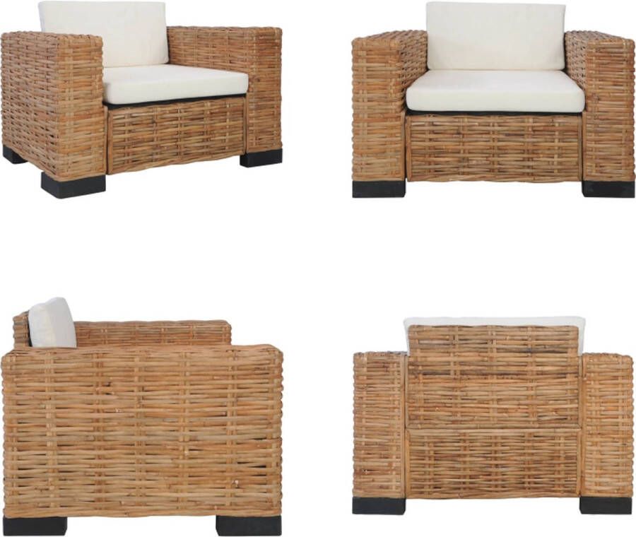 VidaXL Fauteuil met kussens natuurlijk rattan Fauteuil Fauteuils Armstoel Armstoelen