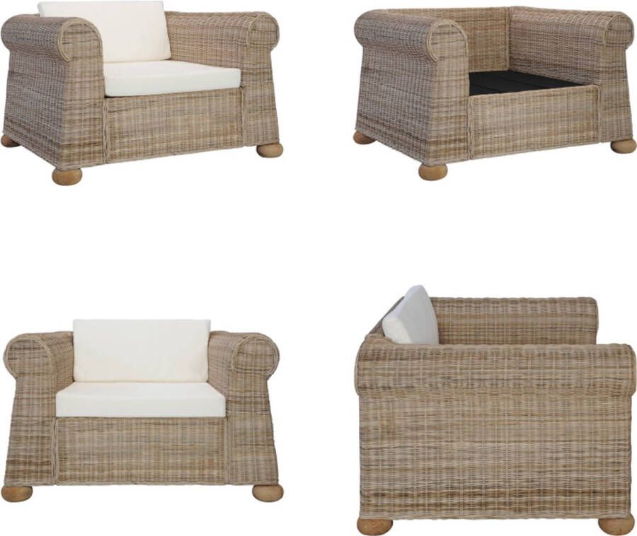 VidaXL Fauteuil met kussens natuurlijk rattan Fauteuil Fauteuils Bank Banken - Foto 2