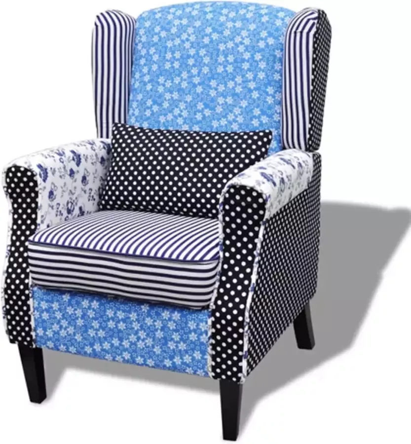 VIDAXL Fauteuil met patchwork stof blauw grijs - Foto 2