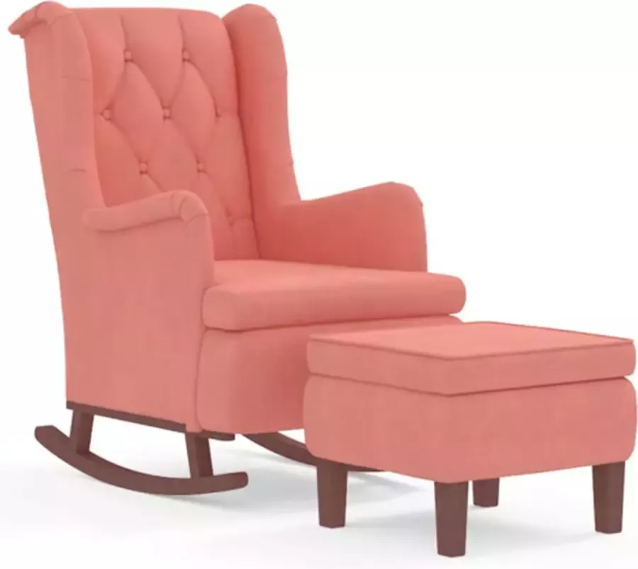 VIDAXL Fauteuil met schommelpoten en voetenbank fluweel roze - Foto 2