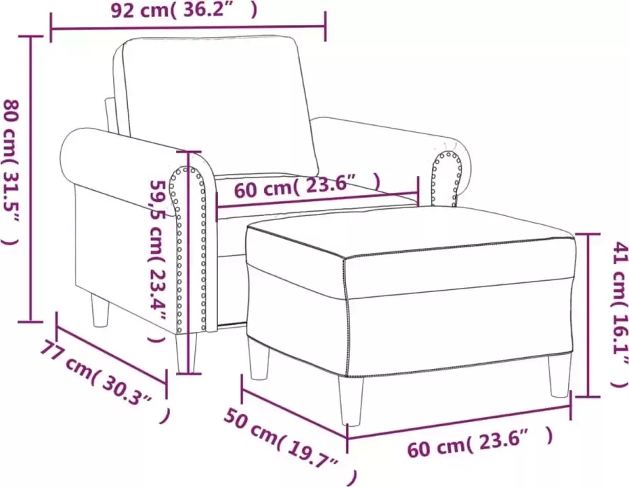 VIDAXL Fauteuil met voetenbank 60 cm fluweel crèmekleurig - Foto 2