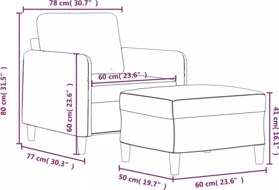 VIDAXL Fauteuil met voetenbank 60 cm fluweel crèmekleurig - Foto 2