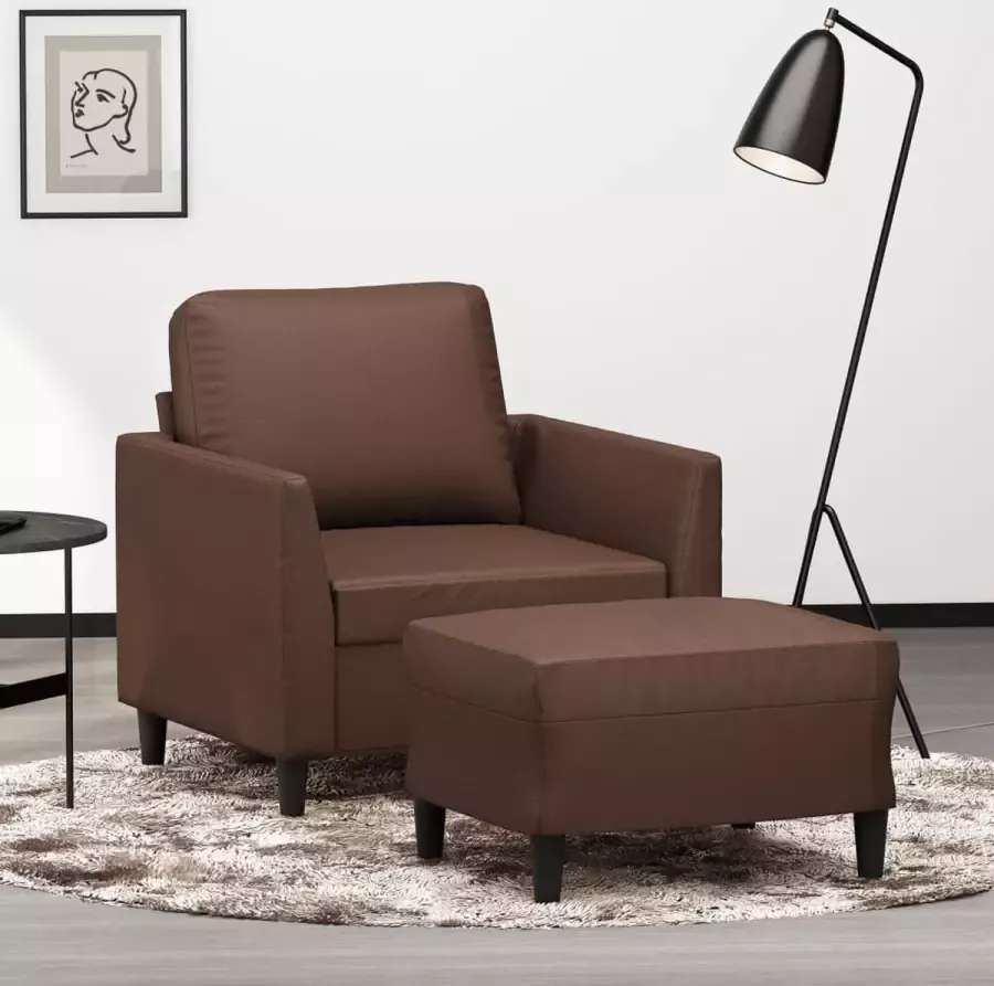 VidaXL Fauteuil met voetenbank 60 cm kunstleer bruin - Foto 2