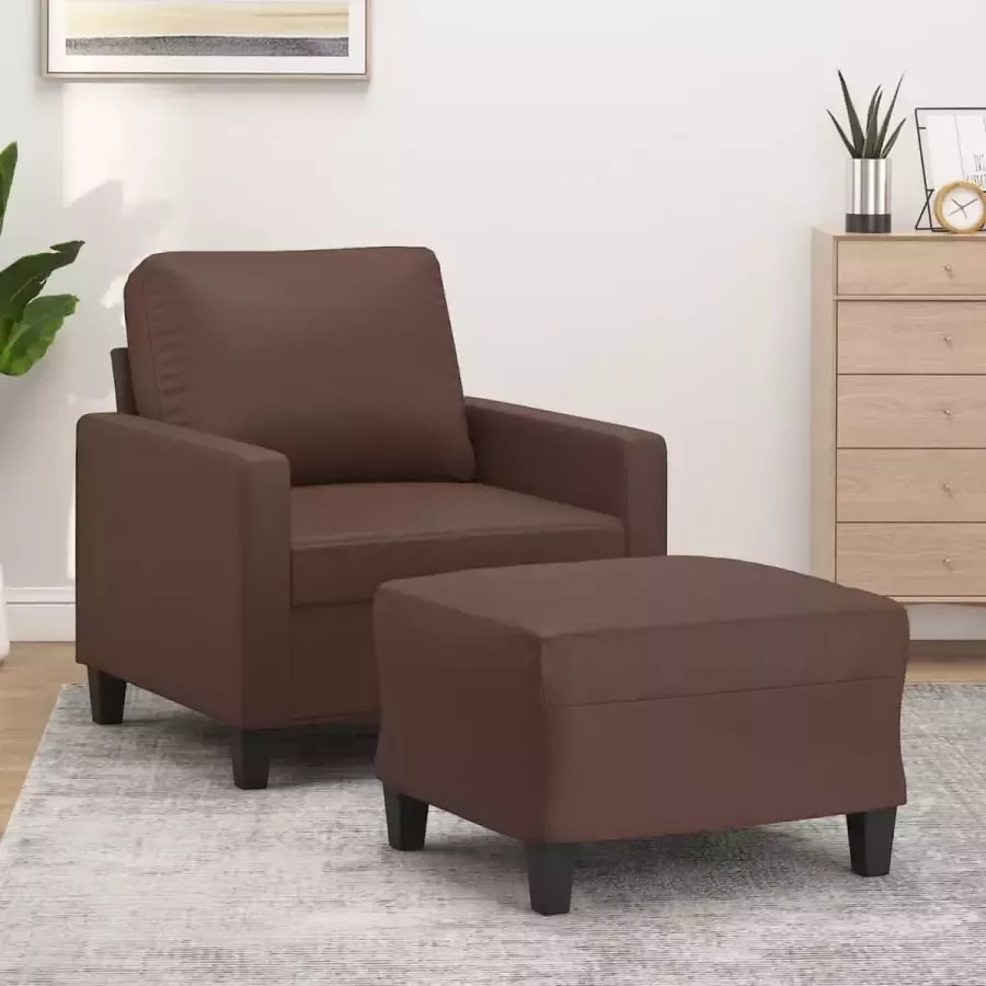 VidaXL Fauteuil met voetenbank 60 cm kunstleer bruin - Foto 2