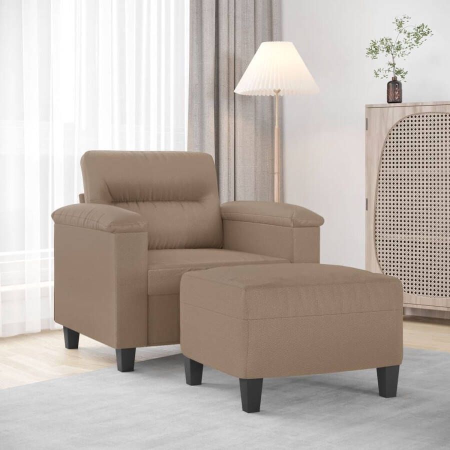 VidaXL -Fauteuil-met-voetenbank-60-cm-kunstleer-cappuccinokleurig - Foto 2
