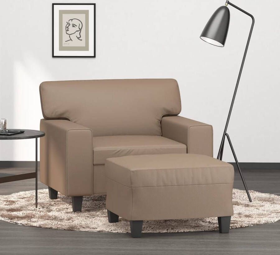VidaXL Fauteuil met voetenbank 60 cm kunstleer cappuccinokleurig - Foto 2