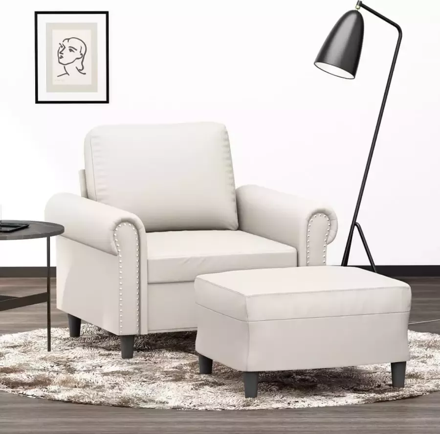 VidaXL Fauteuil met voetenbank 60 cm kunstleer crèmekleurig
