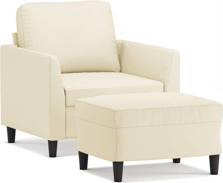 VidaXL -Fauteuil-met-voetenbank-60-cm-kunstleer-crèmekleurig - Foto 2