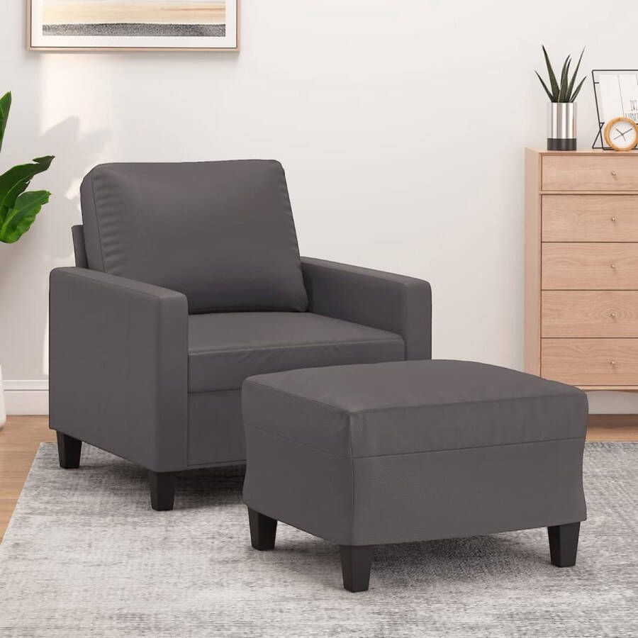 VidaXL -Fauteuil-met-voetenbank-60-cm-kunstleer-grijs