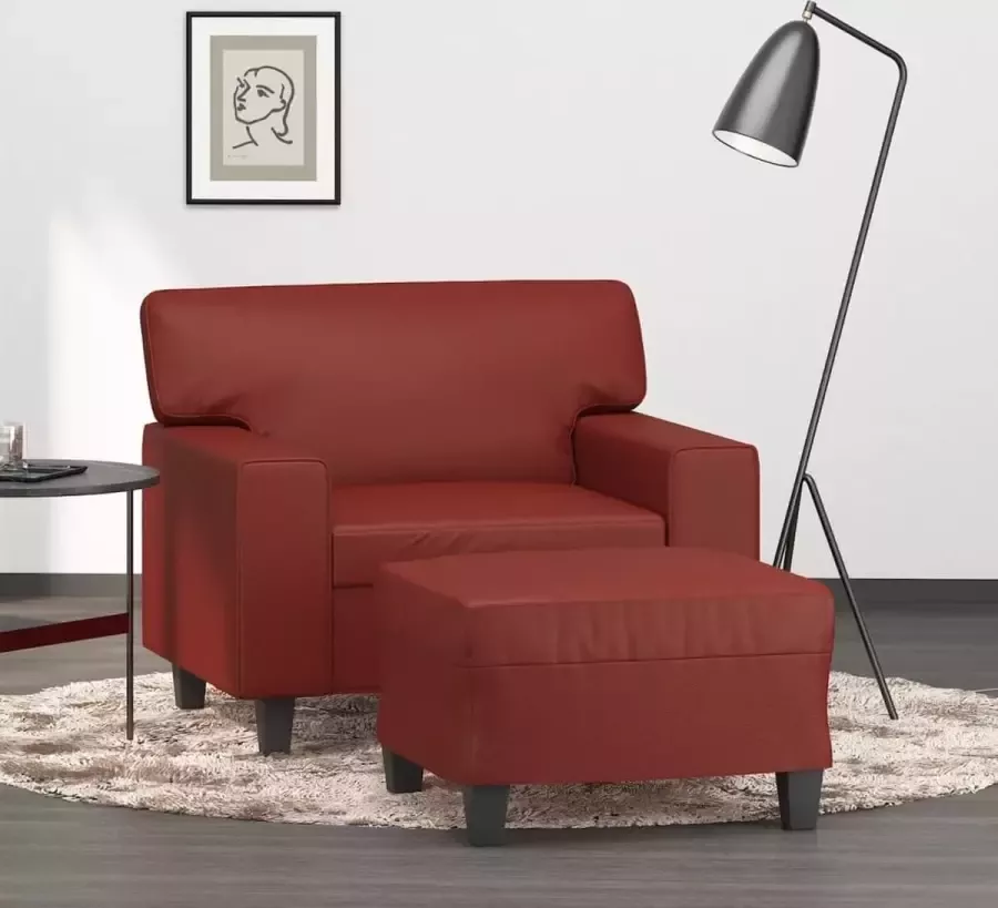VidaXL Fauteuil met voetenbank 60 cm kunstleer wijnrood