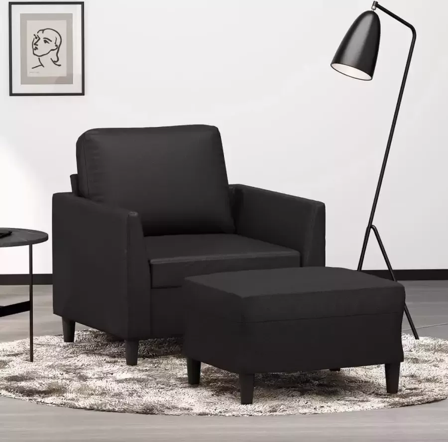 VidaXL Fauteuil met voetenbank 60 cm kunstleer zwart