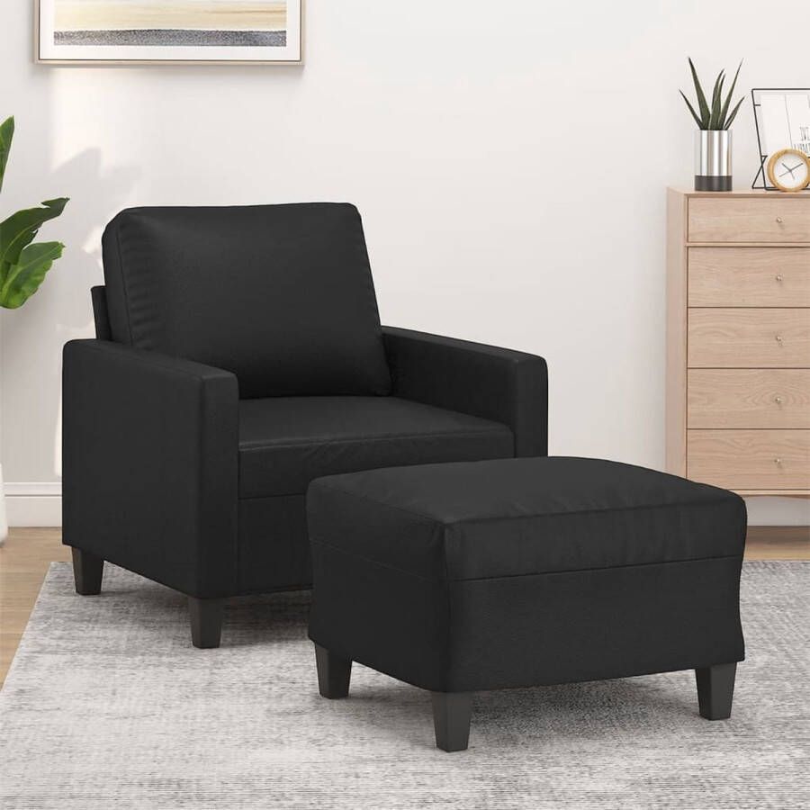 Vida XL vidaXL Fauteuil met voetenbank 60 cm kunstleer zwart-VXL-3201009